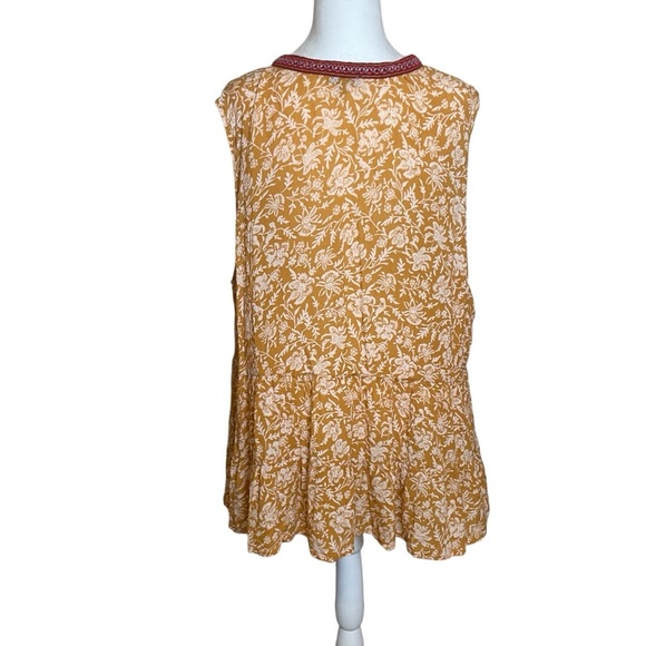 Democracy Plus Sleeveless Boho Blouse 3X Mustard Yellow Red Embroidered Floral - Picture 6 of 11